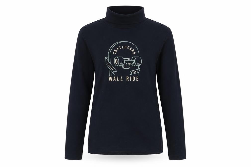 Front view of KIABI Black High Neck Long Sleeve T-Shirt for Teens
