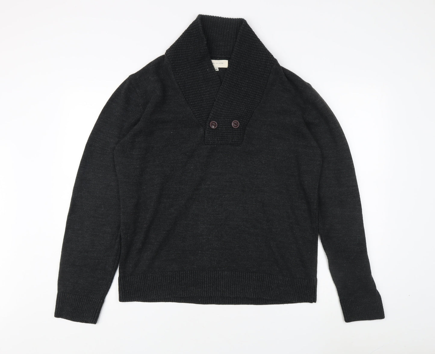 River Island Men's Black XL Jumper, Button Accent