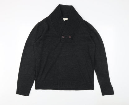 River Island Men's Black XL Jumper, Button Accent