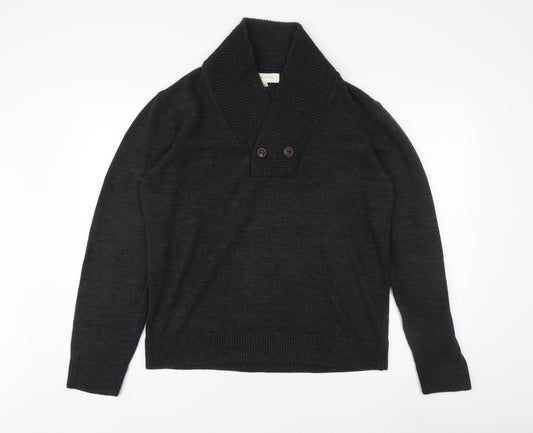 River Island Men's Black XL Jumper, Button Accent