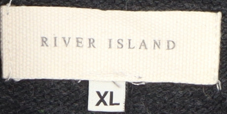 River Island Men's Black XL Jumper, Button Accent