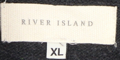 River Island Men's Black XL Jumper, Button Accent