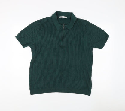 Red Herring Men's Green Collared 1/4 Zip Jumper L