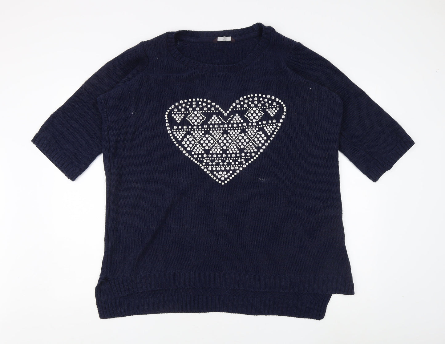 E. Women's Blue Pullover Jumper with Heart Design - Size 18