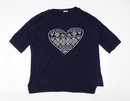 E. Women's Blue Pullover Jumper with Heart Design - Size 18