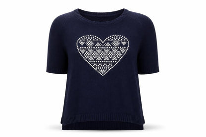 E. Women's Blue Pullover Jumper with Heart Design - Size 18