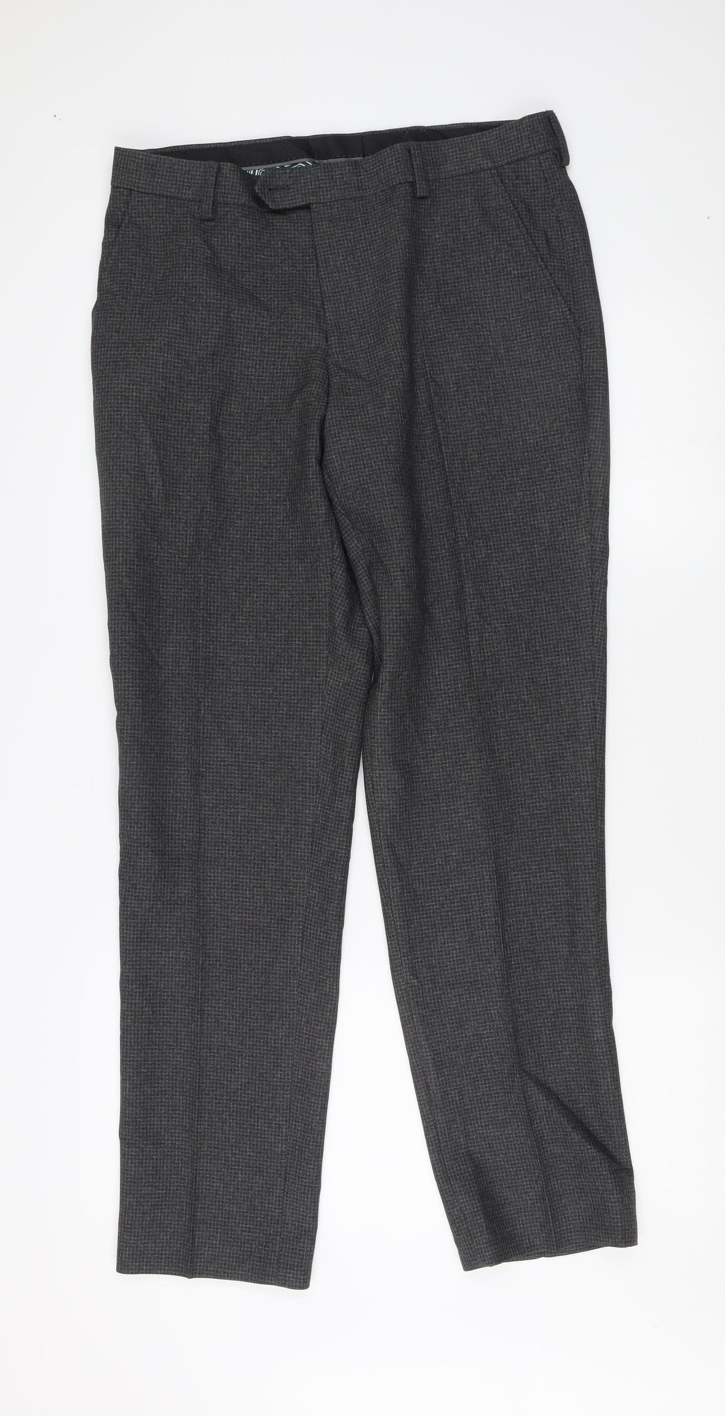 Next Men's Grey Check Regular Fit Trousers, Size 32