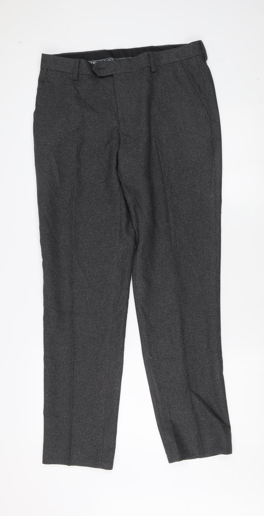 Next Men's Grey Check Regular Fit Trousers, Size 32