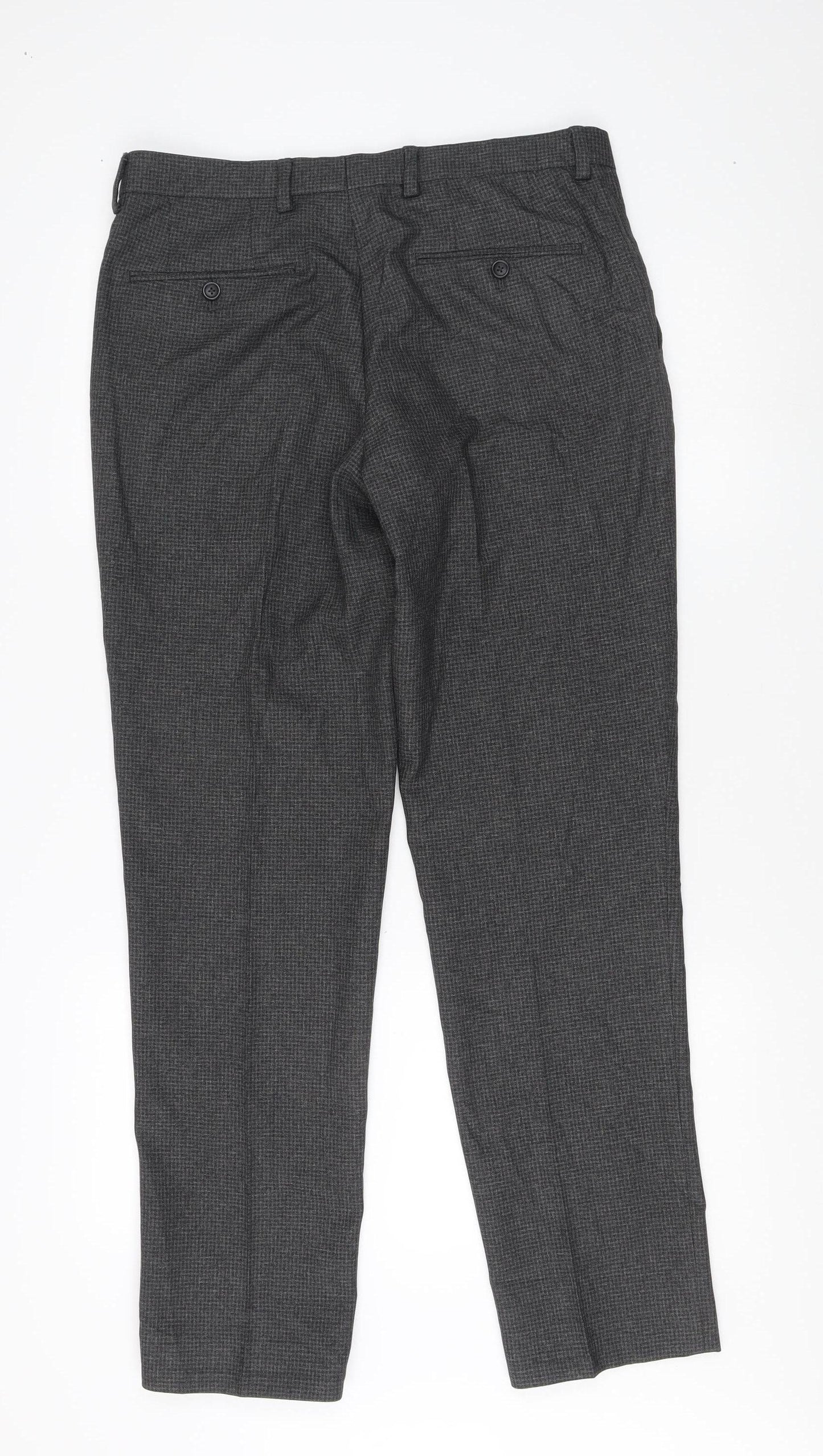Next Men's Grey Check Regular Fit Trousers, Size 32
