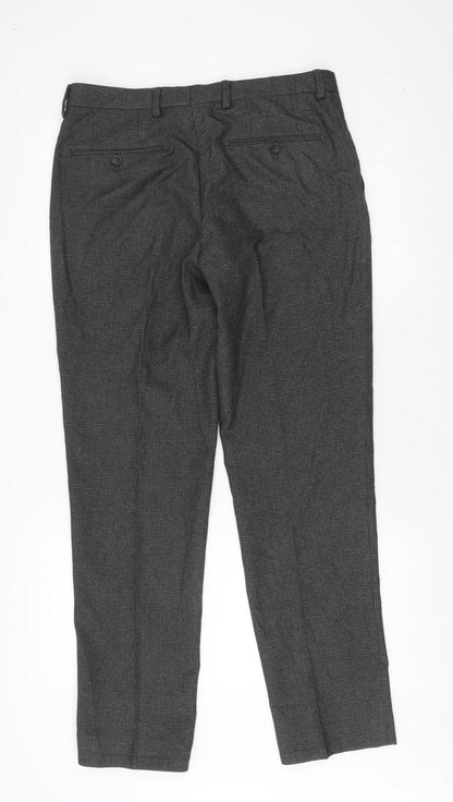 Next Men's Grey Check Regular Fit Trousers, Size 32