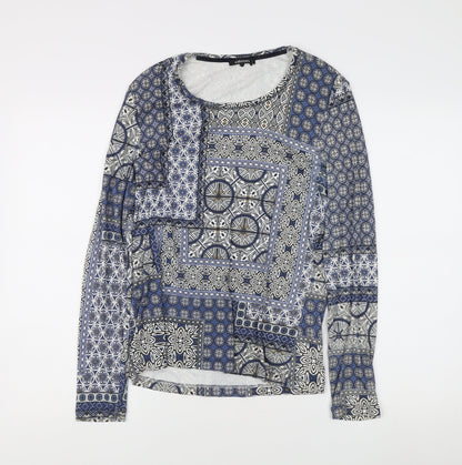 Olsen Women's Blue Geometric Long Sleeve Blouse, Size 14