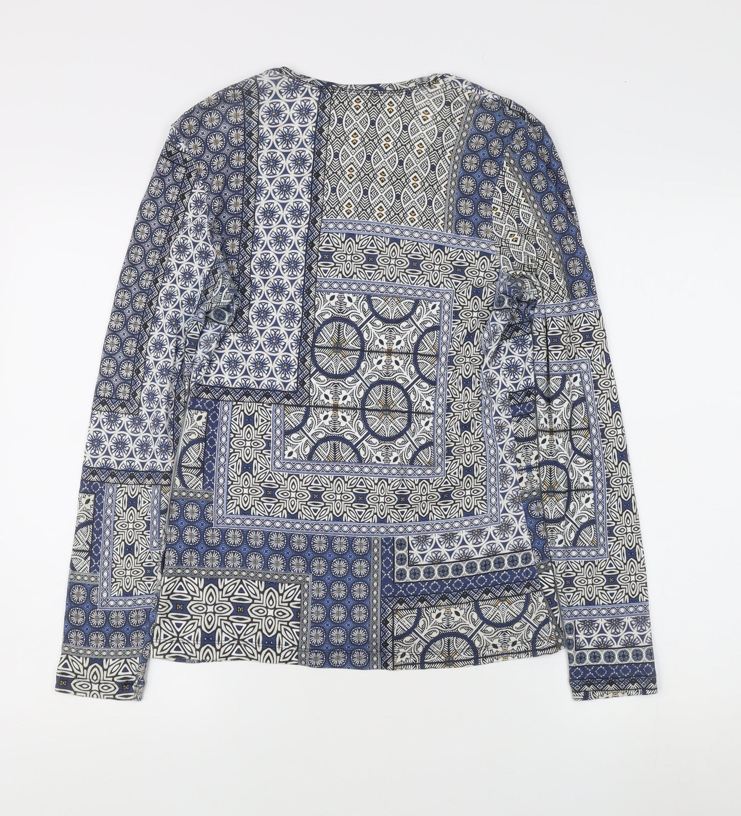 Olsen Women's Blue Geometric Long Sleeve Blouse, Size 14