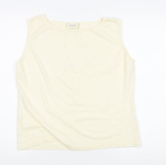 INTOWN Women's Ivory Round Neck Tank Size L