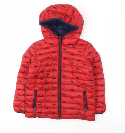 Joules Boys Red Car Print Puffer Jacket, 6 Years, Autumn Winter