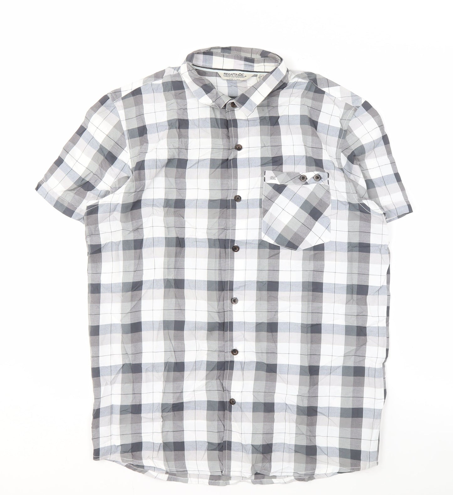 Regatta Men's Grey Plaid Short Sleeve Shirt M