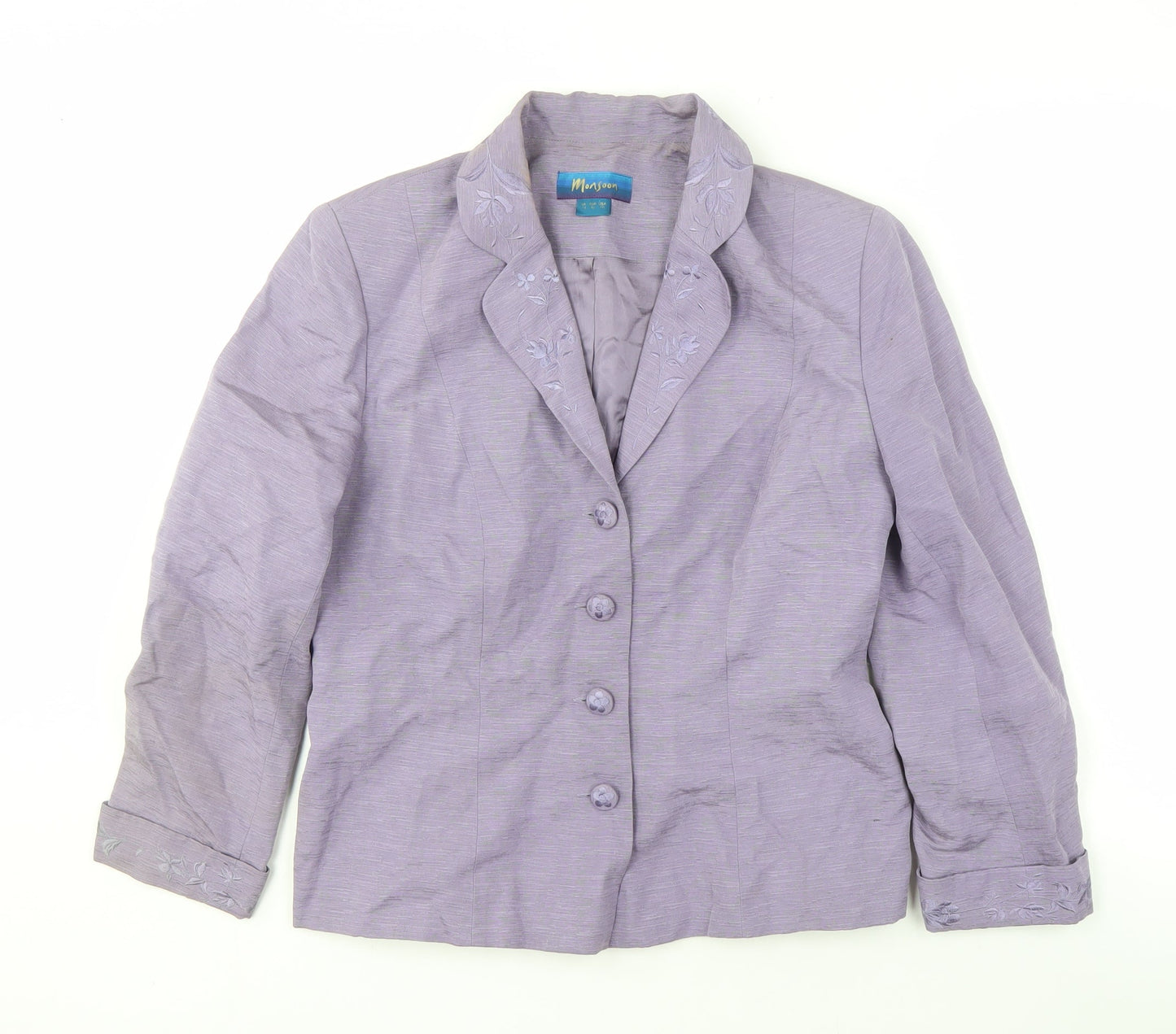 Monsoon Women’s Purple Silk Linen Blazer UK 14