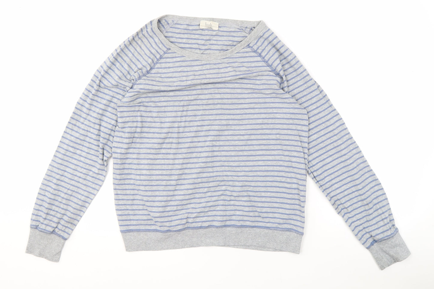 Hush Women's Grey Blue Striped Long Sleeve Boat Neck Top
