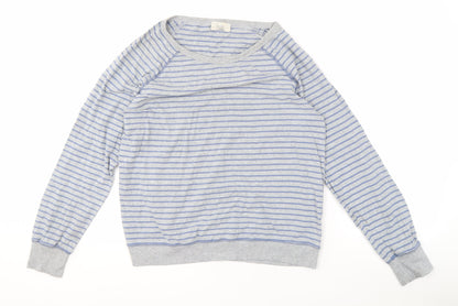 Hush Women's Grey Blue Striped Long Sleeve Boat Neck Top