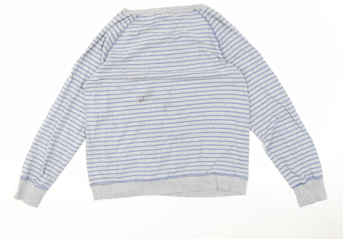 Hush Women's Grey Blue Striped Long Sleeve Boat Neck Top