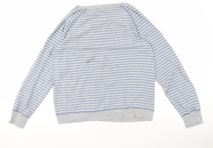 Hush Women's Grey Blue Striped Long Sleeve Boat Neck Top