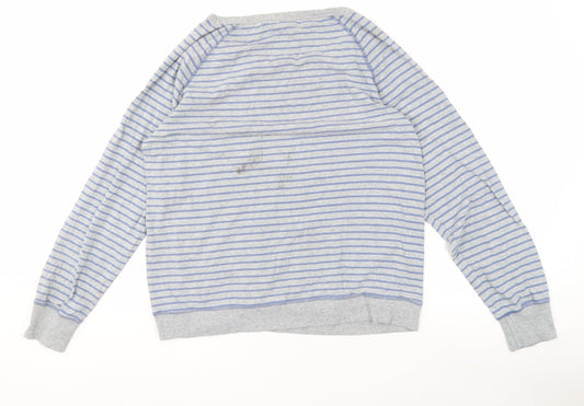 Hush Women's Grey Blue Striped Long Sleeve Boat Neck Top
