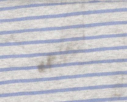 Hush Women's Grey Blue Striped Long Sleeve Boat Neck Top