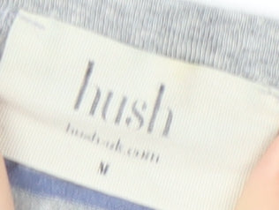 Hush Women's Grey Blue Striped Long Sleeve Boat Neck Top