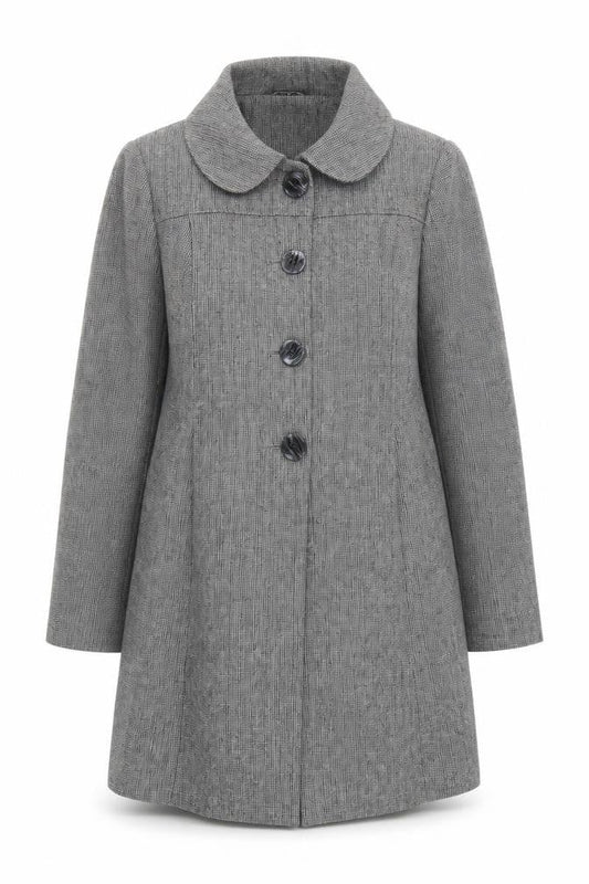 MK Women's Grey Check Overcoat, Size 16, Classic Style