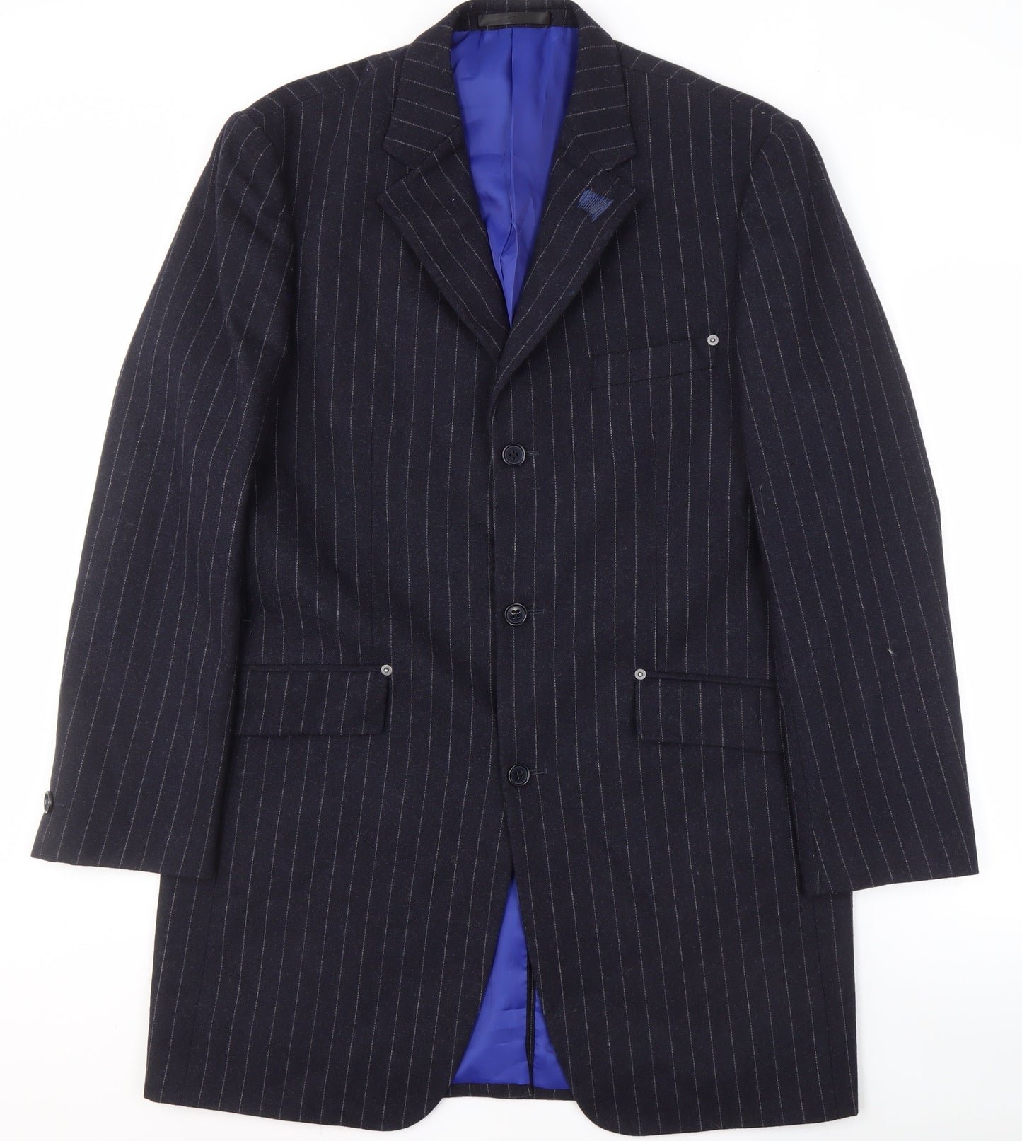 Parkes Men's Navy Striped Blazer, L, Long Formal Jacket