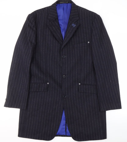 Parkes Men's Navy Striped Blazer, L, Long Formal Jacket