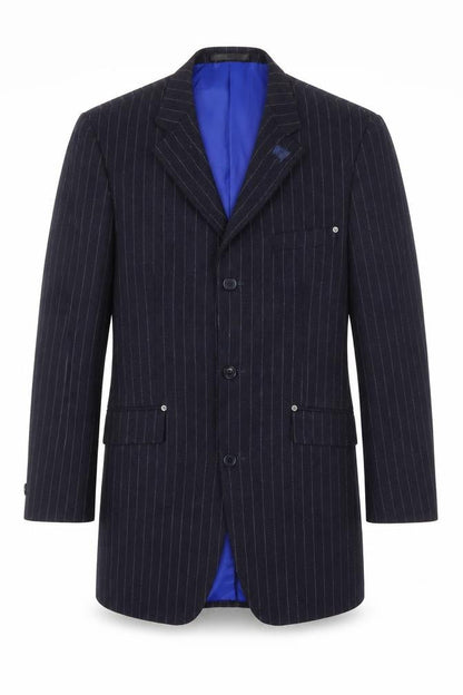 Parkes Men's Navy Striped Blazer, L, Long Formal Jacket
