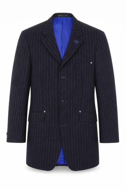 Parkes Men's Navy Striped Blazer, L, Long Formal Jacket