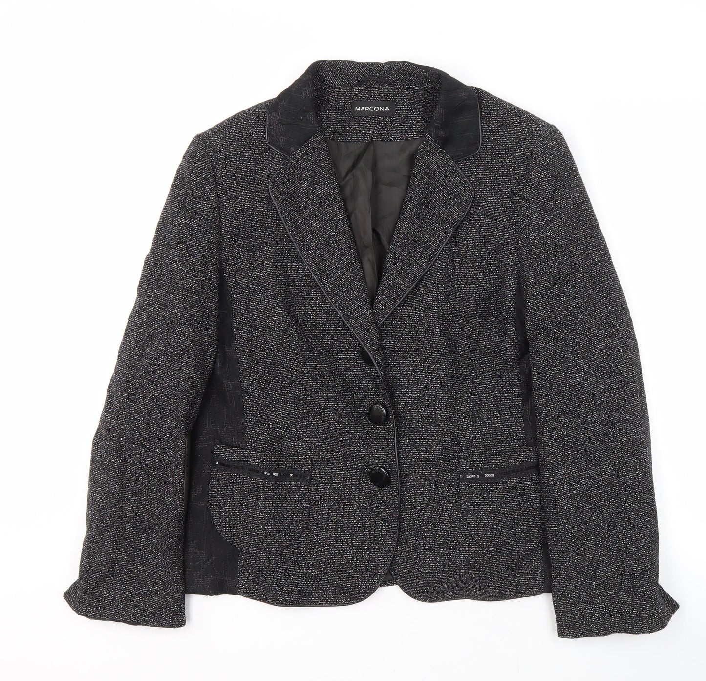 Marcona Women's Black Blazer Size 12, Three-Button, Notch Lapel