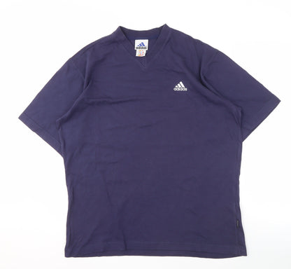 Adidas Men's Blue V-Neck Cotton T-Shirt XL