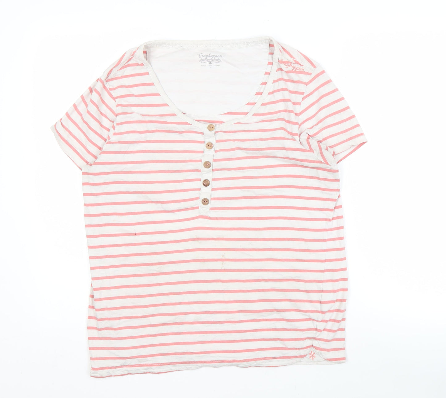 Craghoppers Women's Pink Striped T-Shirt Size 16