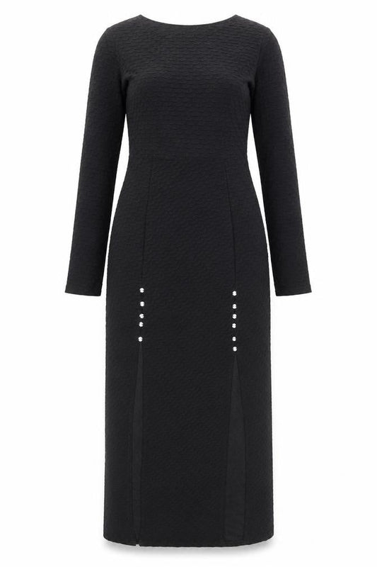 Front view of Club L Women's Black Long Dress, size 10
