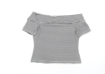 H&M Women's Black Striped Off Shoulder Top L