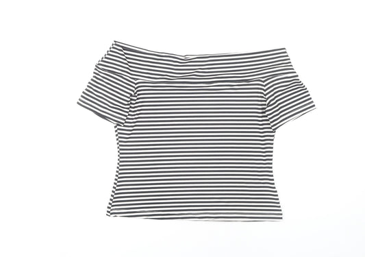 H&M Women's Black Striped Off Shoulder Top L