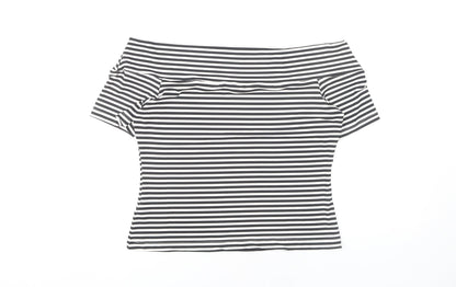 H&M Women's Black Striped Off Shoulder Top L