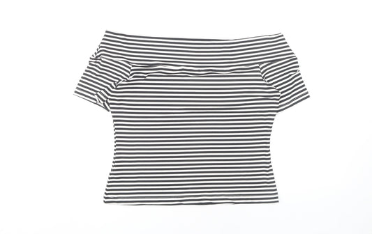H&M Women's Black Striped Off Shoulder Top L