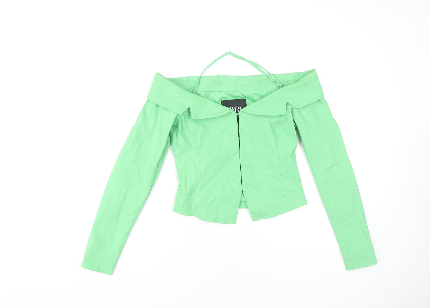Womens UK Size S Zara Green Cropped Blouse