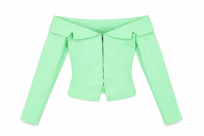 Womens UK Size S Zara Green Cropped Blouse