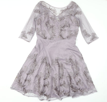 Monsoon Women's Purple V-Neck Cocktail Dress Size 14