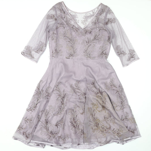 Monsoon Women's Purple V-Neck Cocktail Dress Size 14