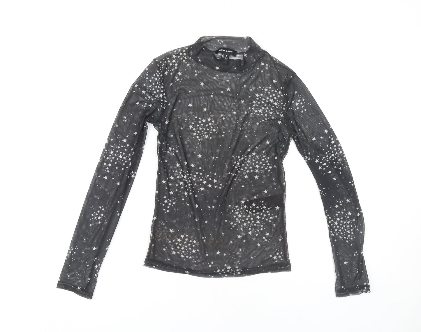 New Look Women's Black Star Jersey Top - Size 8