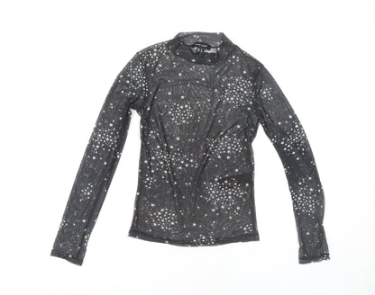 New Look Women's Black Star Jersey Top - Size 8
