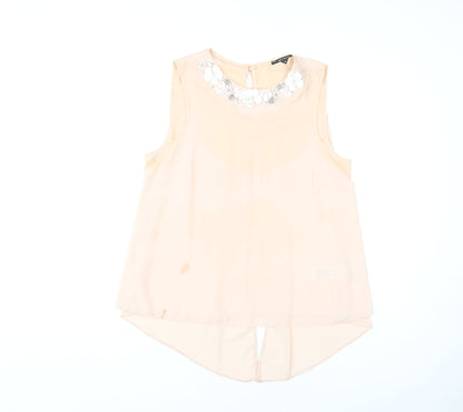 New Look Women's Beige Beaded Sleeveless Blouse 12