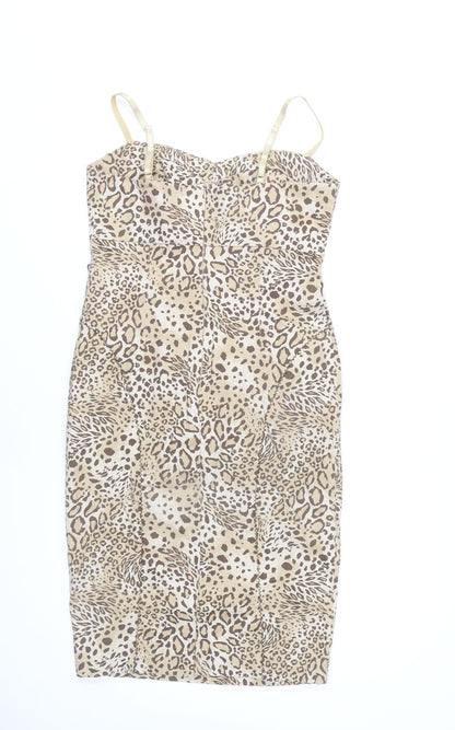 Dorothy Perkins Women Beige Animal Print Dress Size 12