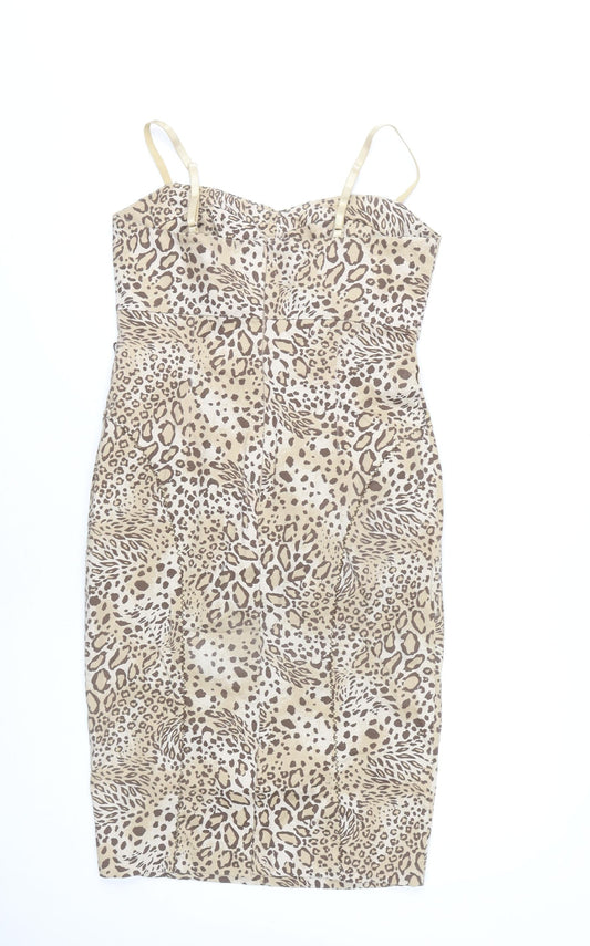Dorothy Perkins Women Beige Animal Print Dress Size 12