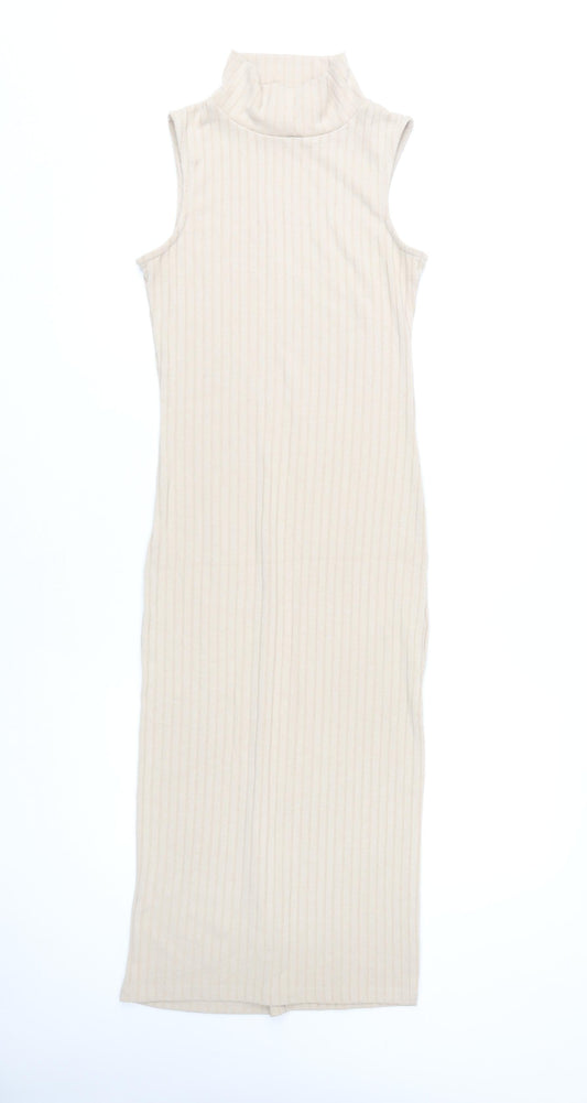 NA-KD Women's Beige High Neck Midi Sheath Dress - XS